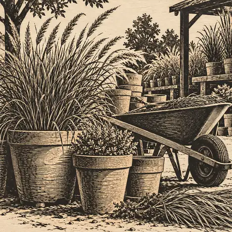 Illustration of landscaping businesses equipment and workspace